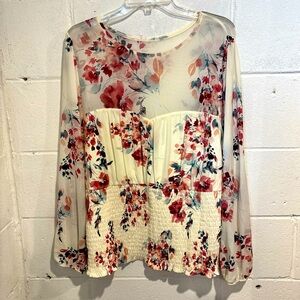 Torrid 3 sheer floral smocked long sleeve top